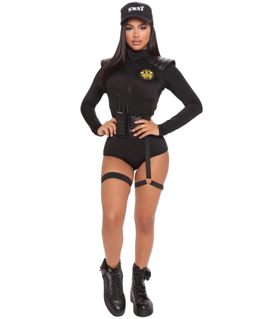 Adult Womens Police SWAT Short Black Bodysuit