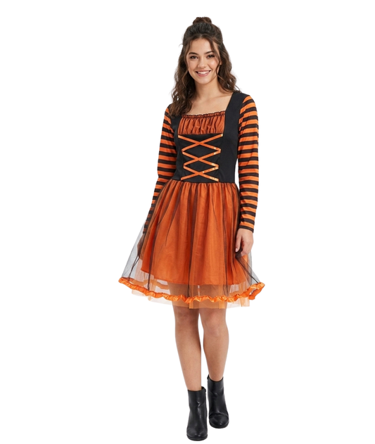 Ladies Witch costume dress black and Orange