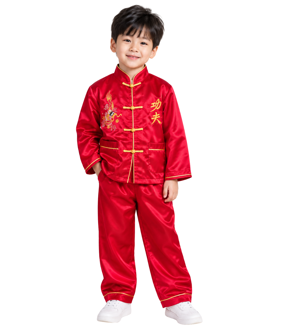 Chinese Kung Fu Tai Chi Uniform Outfit Dragon Embroidery Kids Burgundy