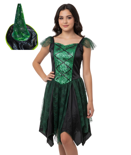 Women`s Witch Halloween Costume Green and Black