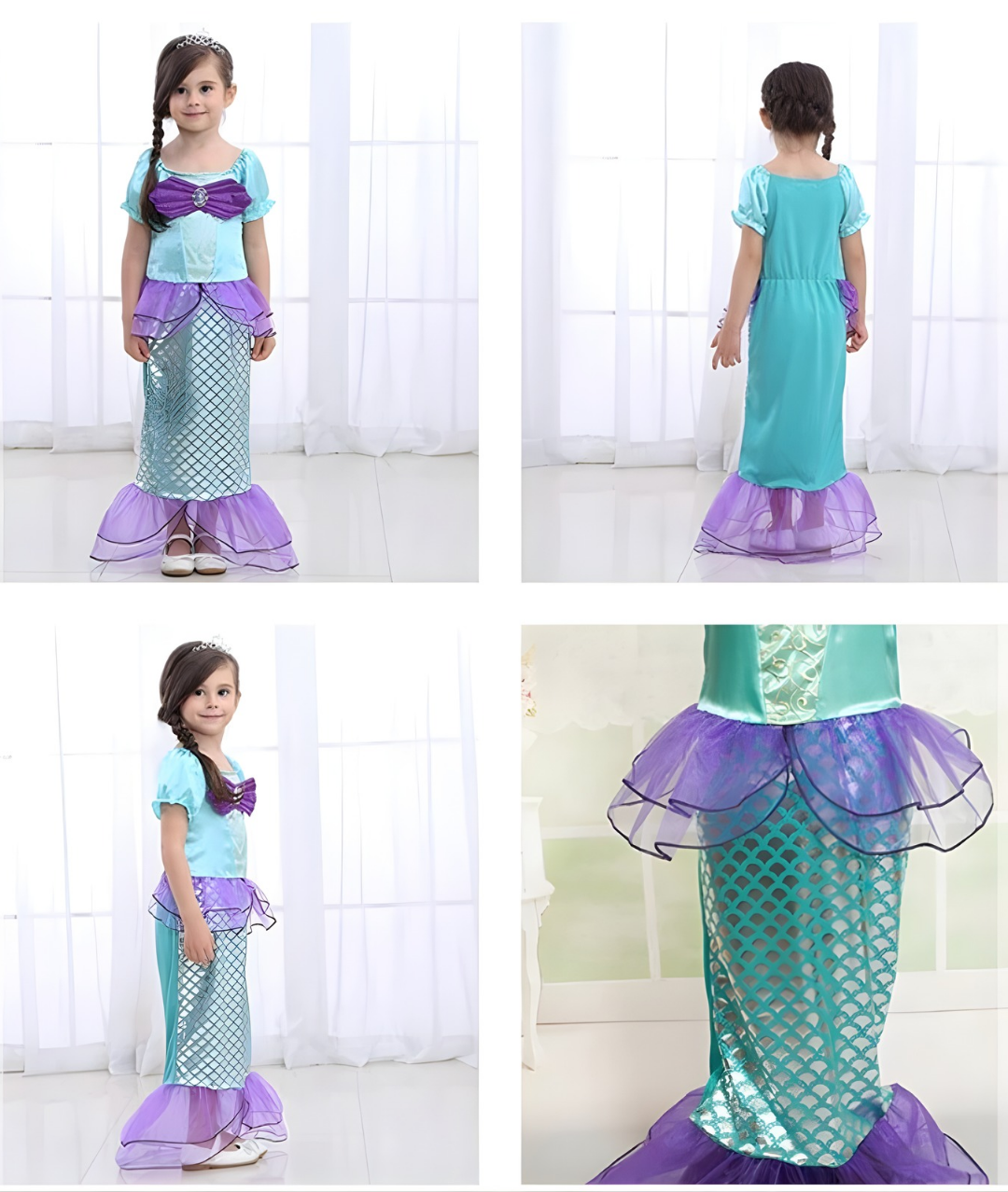 Little Mermaid Costumes for Girls Princess Ariel Fancy Dress Cosplay