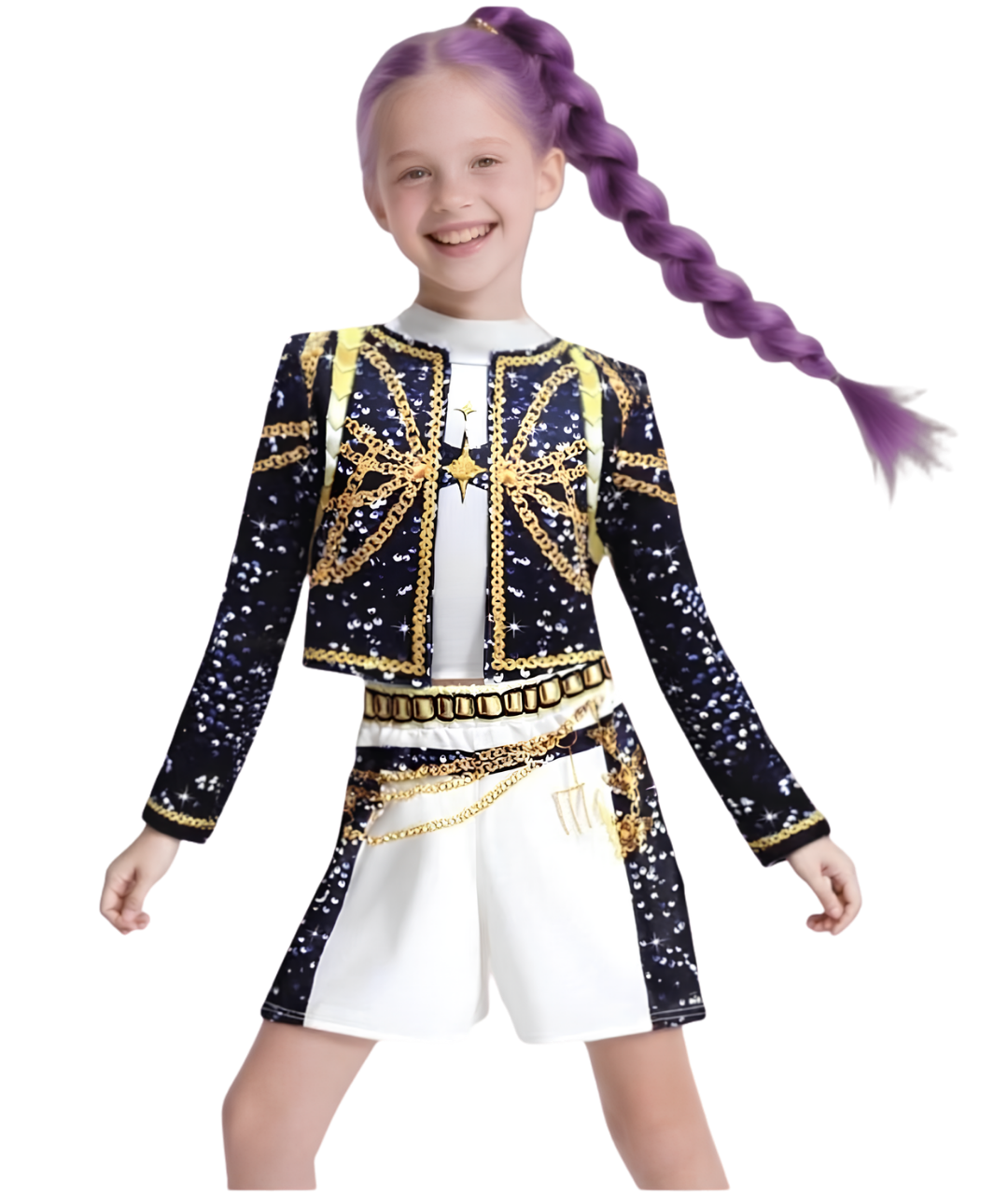 Kpop Demon Hunters Merch Girls Rumi Costume Kids Huntrix White Golden Coat Top Shorts K pop Demon Hunters Outfit Set K-pop Party Outfits