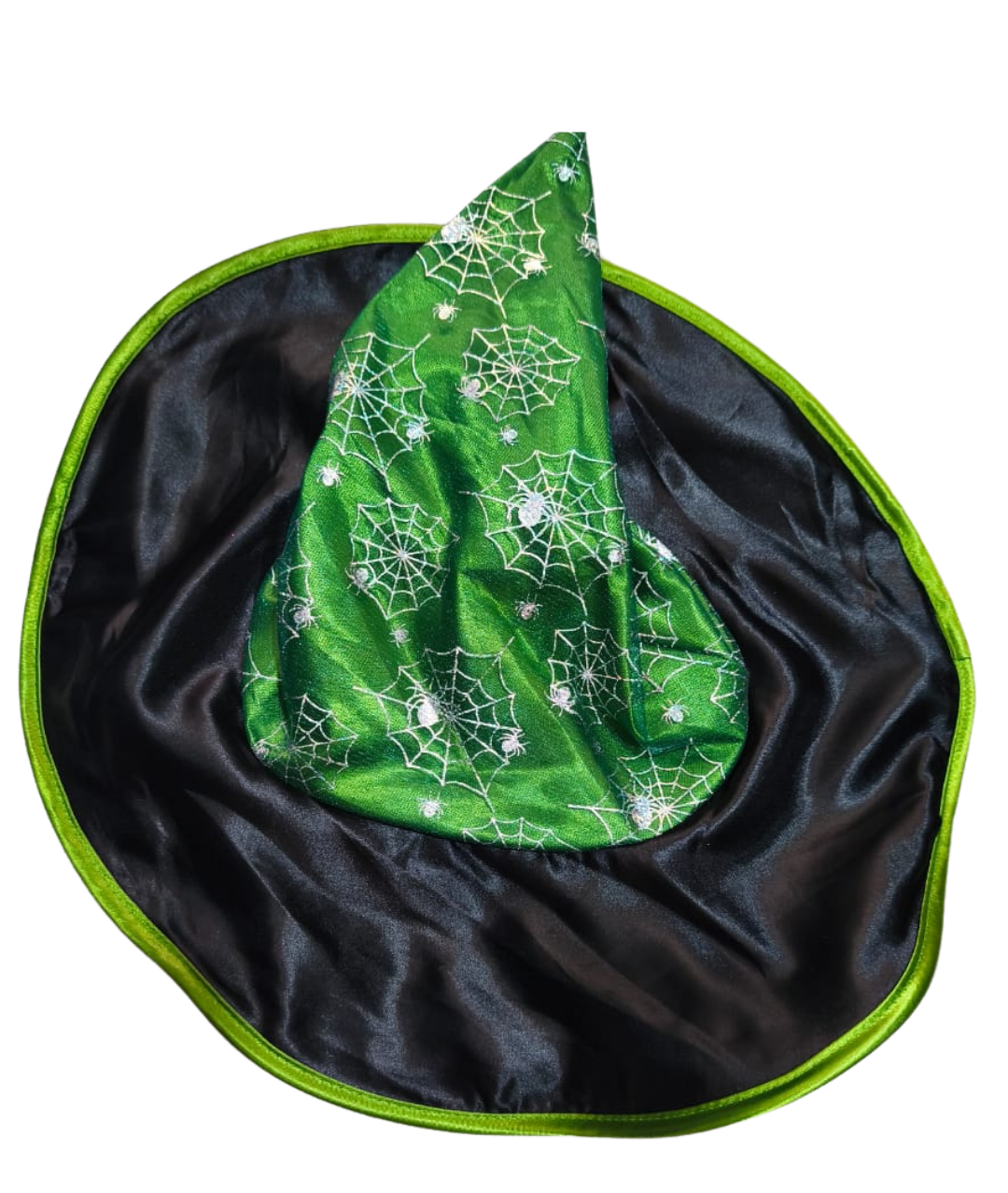 Witch Halloween hat Black and Green spiders net shape