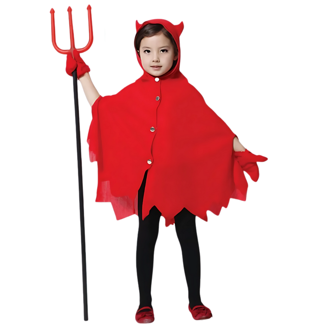 Boy Girl Horn Devil Cloak Cape Halloween Prop Fancy Costume