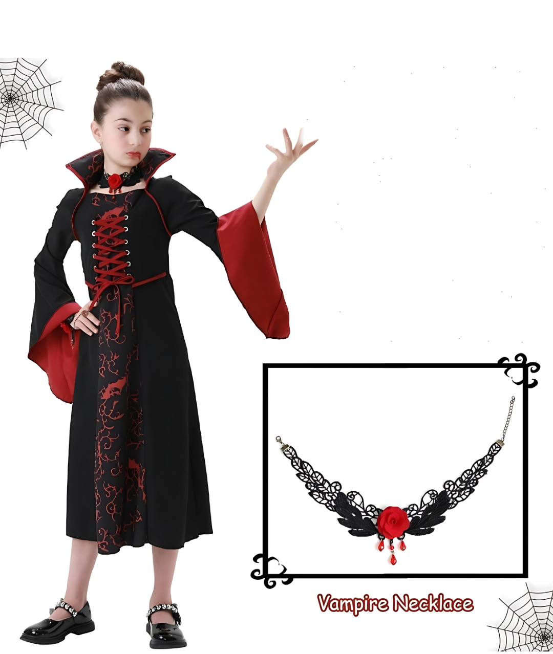 Halloween Vampire Costume Girls Vampire Dress Gothic Children's Clothing Victorian Queen Vampire Costume