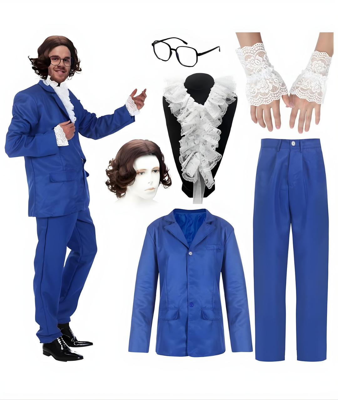 Blue 60s Swinger Costume Set for Men 60s Groovy Costume